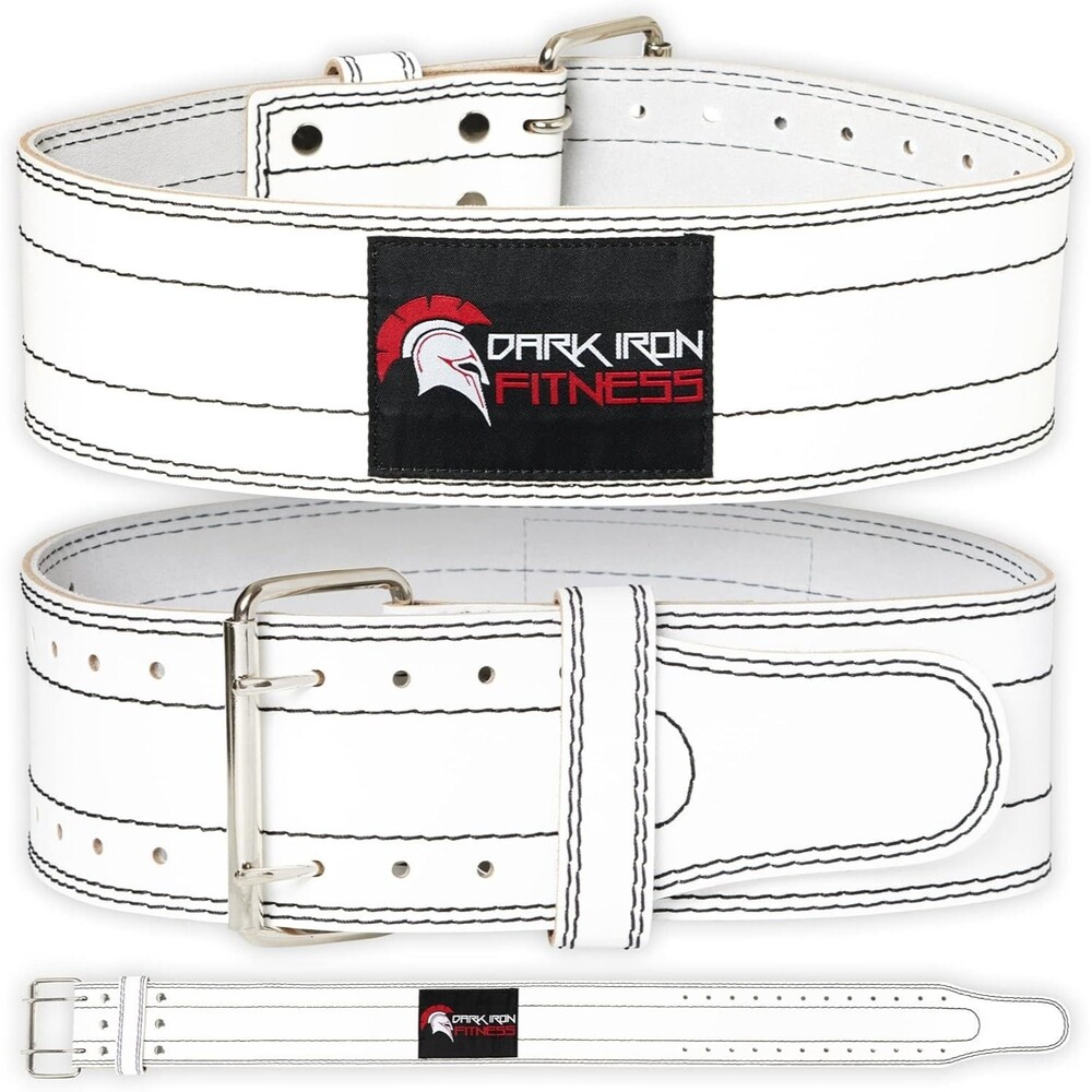 Dark Iron Fitness Genuine Premium Leather Weightlifting Belt White, Size Large